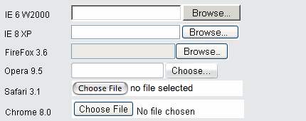 screenshot#1: form element file, default look in varied browsers